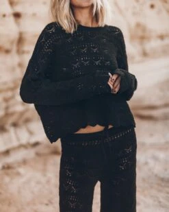 The Black Crochet Pants -Modern Ladies Wear Store mikuta the black crochet sweater the black crochet pants 9986