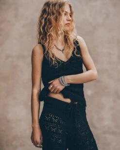 The Black Crochet Tank Top -Modern Ladies Wear Store mikuta the black crochet tank top the black crochet pants liva b SS25 03 602