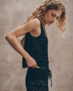 The Black Crochet Tank Top -Modern Ladies Wear Store mikuta the black crochet tank top the black crochet pants liva b SS25 03 635
