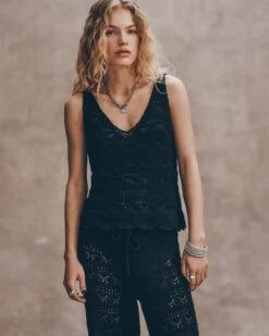 The Black Crochet Tank Top -Modern Ladies Wear Store mikuta the black crochet tank top the black crochet pants liva b SS25 03 817