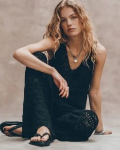 The Black Crochet Tank Top -Modern Ladies Wear Store mikuta the black crochet tank top the black crochet pants the black studded leather sandals liva b SS25 03 683