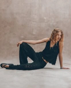 The Black Crochet Pants -Modern Ladies Wear Store mikuta the black crochet tank top the black crochet pants the black studded leather sandals liva b SS25 03 735 crop