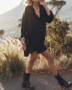 The Black Flowy Shirt Dress 11 The Black Flowy Shirt Dress -Modern Ladies Wear Store mikuta the black flowy shirt dress the black buckle boots 8454