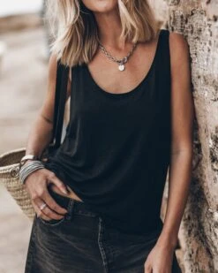 The Black Linen Base Tank Top 12 The Black Linen Base Tank Top -Modern Ladies Wear Store mikuta the black linen base tank top the black loose denim shorts 9288