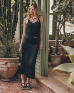 The Black Long Slip Skirt