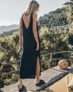 The Black Low Back Linen Tank Dress