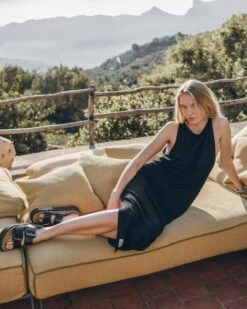 The Black Low Back Linen Tank Dress 16 The Black Low Back Linen Tank Dress -Modern Ladies Wear Store mikuta the black low back linen tank dress the black leather buckle sandals lena w SS25 042