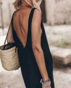 The Black Low Back Linen Tank Dress 14 The Black Low Back Linen Tank Dress -Modern Ladies Wear Store mikuta the black low back linen tank dress the small cesta bag the black studded leather sandals 0040
