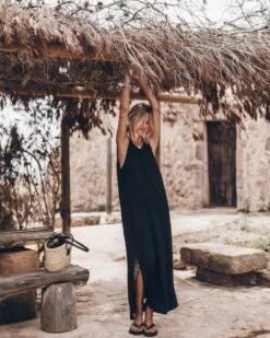 The Black Low Back Linen Tank Dress 12 The Black Low Back Linen Tank Dress -Modern Ladies Wear Store mikuta the black low back linen tank dress the small cesta bag the black studded leather sandals 9926