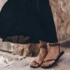The Black Thin Studded Leather Sandals 1 The Black Thin Studded Leather Sandals -Modern Ladies Wear Store mikuta the black thin studded leather sandals the black long crinkle dress 0218
