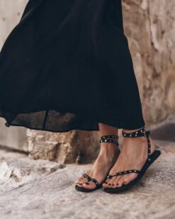 The Black Thin Studded Leather Sandals