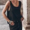 The Dark Base Tank Top -Modern Ladies Wear Store mikuta the dark base tank top the black strappy leather sandals the black baggy jeans 8125