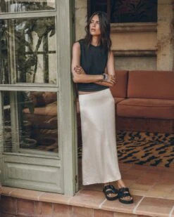 The Dark Draped Tank Top -Modern Ladies Wear Store mikuta the dark draped tank top the light long slip skirt the black leather buckle sandals myriam t SS25 04 3