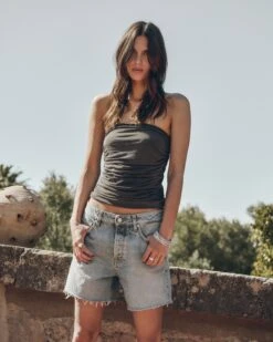 The Dark Faded Ruched Bandeau Top 10 The Dark Faded Ruched Bandeau Top -Modern Ladies Wear Store mikuta the dark faded ruched bandeau top the blue loose denim shorts myriam t SS25 04 2