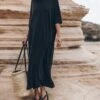 The Dark Long Loose T-Shirt Dress -Modern Ladies Wear Store mikuta the dark long loose t shirt dress the black studded leather sandals the large cesta bag 5216