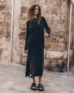 The Dark Longsleeve Dress -Modern Ladies Wear Store mikuta the dark longsleeve dress the black leather buckle sandals the large raffia basket bag aina b SS25 9673