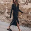 The Dark Longsleeve Dress -Modern Ladies Wear Store mikuta the dark longsleeve dress the black leather buckle sandals the large raffia basket bag aina b SS25 9796