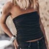 The Dark Ruched Bandeau Top 2 The Dark Ruched Bandeau Top -Modern Ladies Wear Store mikuta the dark ruched bandeau top the black loose denim shorts 4514