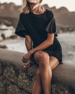 The Dark Short Draped T-Shirt Dress -Modern Ladies Wear Store mikuta the dark short draped t shirt dress 9133