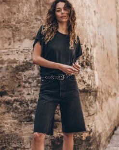 The Dark Thin Batwing T-Shirt -Modern Ladies Wear Store mikuta the dark thin batwing t shirt the black denim bermuda shorts the studded belt aina b SS25 8088 1