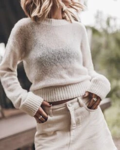 The Ecru Fine Knitted Sweater -Modern Ladies Wear Store mikuta the ecru fine knitted sweater the white denim skirt 3860