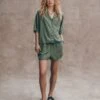 The Green Co-Ord Shirt -Modern Ladies Wear Store mikuta the green co ord shirt the green co ord shorts the black leather buckle sandals liva b SS25 3418 1