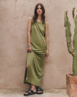 The Green Low Back Linen Tank Dress 11 The Green Low Back Linen Tank Dress -Modern Ladies Wear Store mikuta the green low back linen tank dress the black leather buckle sandals myriam t SS25 04 2