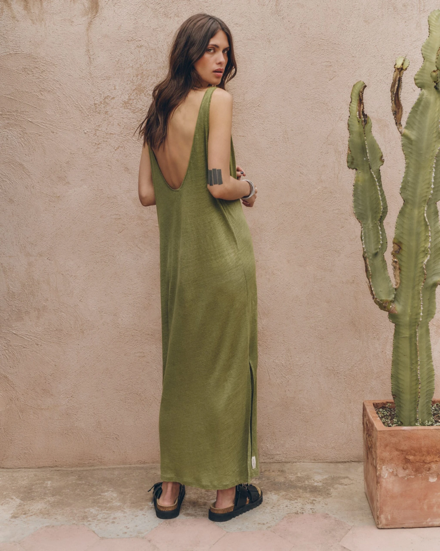 The Green Low Back Linen Tank Dress 3 The Green Low Back Linen Tank Dress