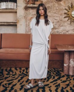 The Light Long Knotted Batwing Dress 10 The Light Long Knotted Batwing Dress -Modern Ladies Wear Store mikuta the light long knotted batwing dress the beige suede buckle sandals myriam t SS25 004