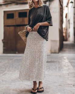 The Light Long Sequin Skirt 13 The Light Long Sequin Skirt -Modern Ladies Wear Store mikuta the light long sequin skirt the dark faded long loose cotton t shirt the black studded leather sandals the large cesta bag 6006