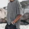 The Striped Long Loose Thin Linen T-Shirt 2 The Striped Long Loose Thin Linen T-Shirt -Modern Ladies Wear Store mikuta the striped long loose thin linen t shirt the black baggy jeans johanna r SS25 6866