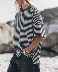The Striped Long Loose Thin Linen T-Shirt