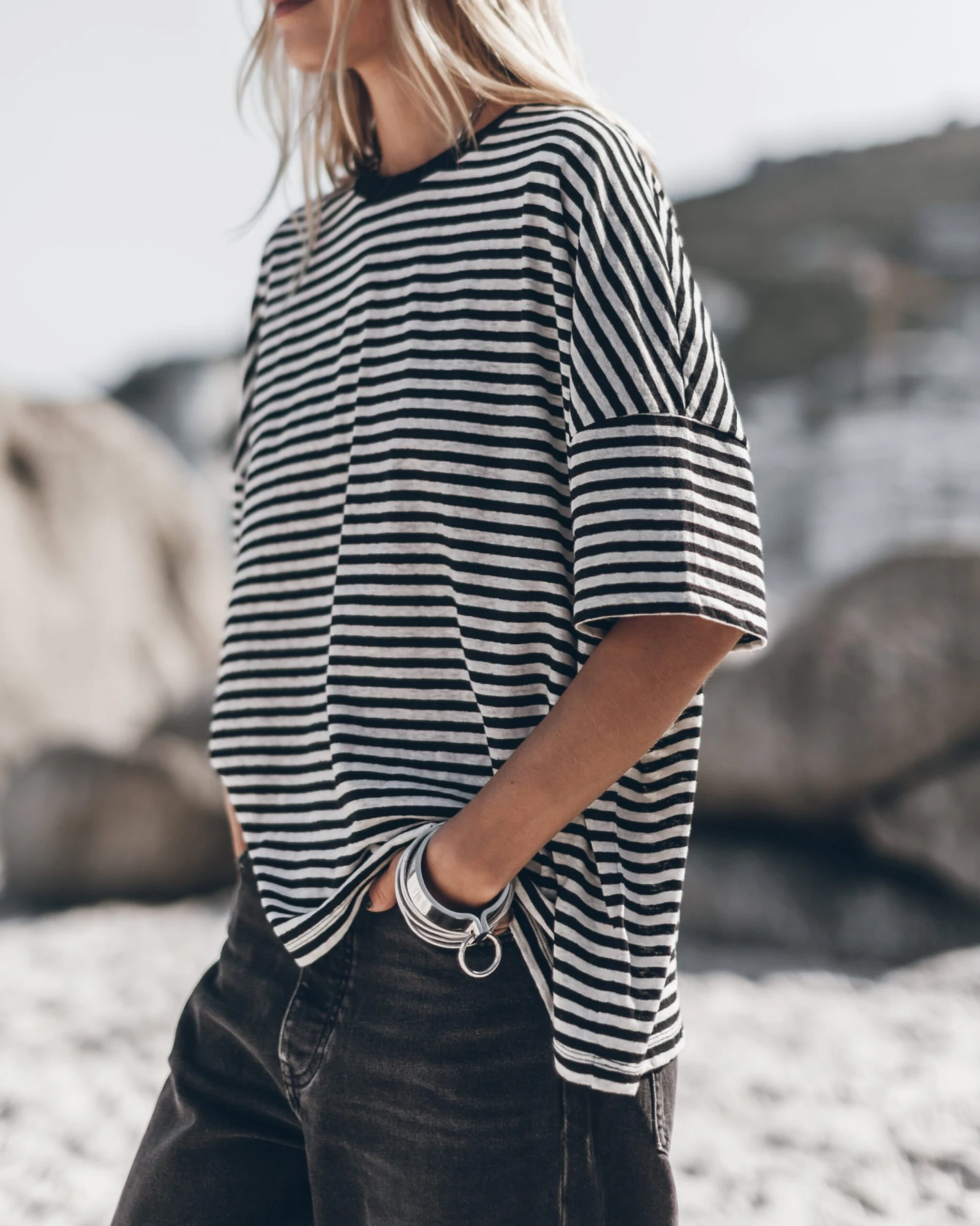 The Striped Long Loose Thin Linen T-Shirt 3 The Striped Long Loose Thin Linen T-Shirt