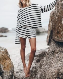 The Striped Cotton Shorts 8 The Striped Cotton Shorts -Modern Ladies Wear Store mikuta the striped loose cotton longsleeve the striped cotton shorts 0857 1