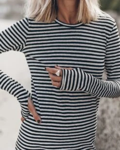 The Striped Short Linen Longsleeve Dress -Modern Ladies Wear Store mikuta the striped short linen longsleeve dress 0038