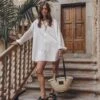 The White Cotton Shirt Dress -Modern Ladies Wear Store mikuta the white cotton shirt dress the small cesta bag the black leather buckle sandals myriam t SS25 04