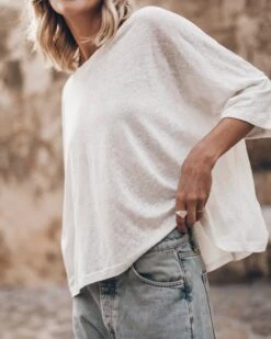 The White Loose Linen T-Shirt -Modern Ladies Wear Store mikuta the white loose linen t shirt the blue baggy jeans 4596