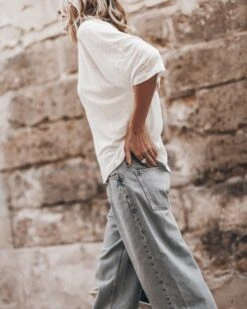 The White Loose Linen T-Shirt -Modern Ladies Wear Store mikuta the white loose linen t shirt the blue baggy jeans 4916