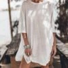 The White Short Loose Linen T-Shirt Dress 1 The White Short Loose Linen T-Shirt Dress -Modern Ladies Wear Store mikuta the white short loose linen t shirt dress 0572