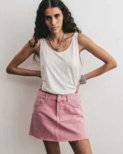 The Pink Denim Skirt -Modern Ladies Wear Store mikuta white base tank top pink denim skirt aya f SS25 4523
