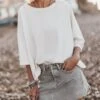 The White Loose Cotton T-Shirt 2 The White Loose Cotton T-Shirt -Modern Ladies Wear Store mikuta white loose cotton t shirt khaki faded denim skirt khaki large canvas bag 9294