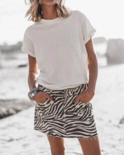The Zebra Denim Skirt 12 The Zebra Denim Skirt -Modern Ladies Wear Store mikuta white regular cotton t shirt zebra denim skirt 4126